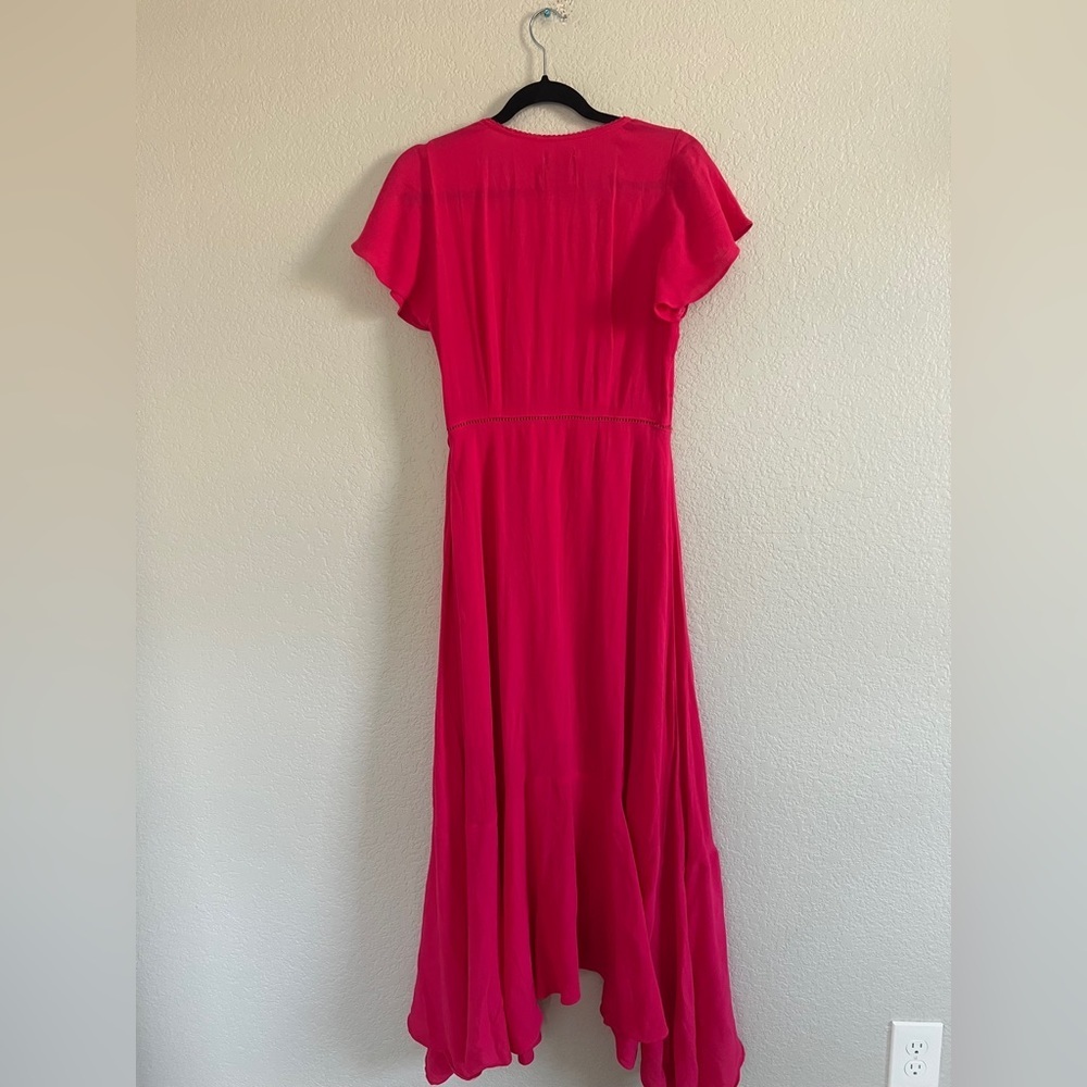 Tuckernuck Francesca Short Sleeve Maxi Ruffle Faux Wrap Dress In Hot Pink.Size S - Picture 7 of 12